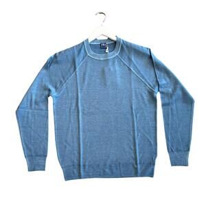NEW FEDELI men's tiger merino crew neck sweater in blue